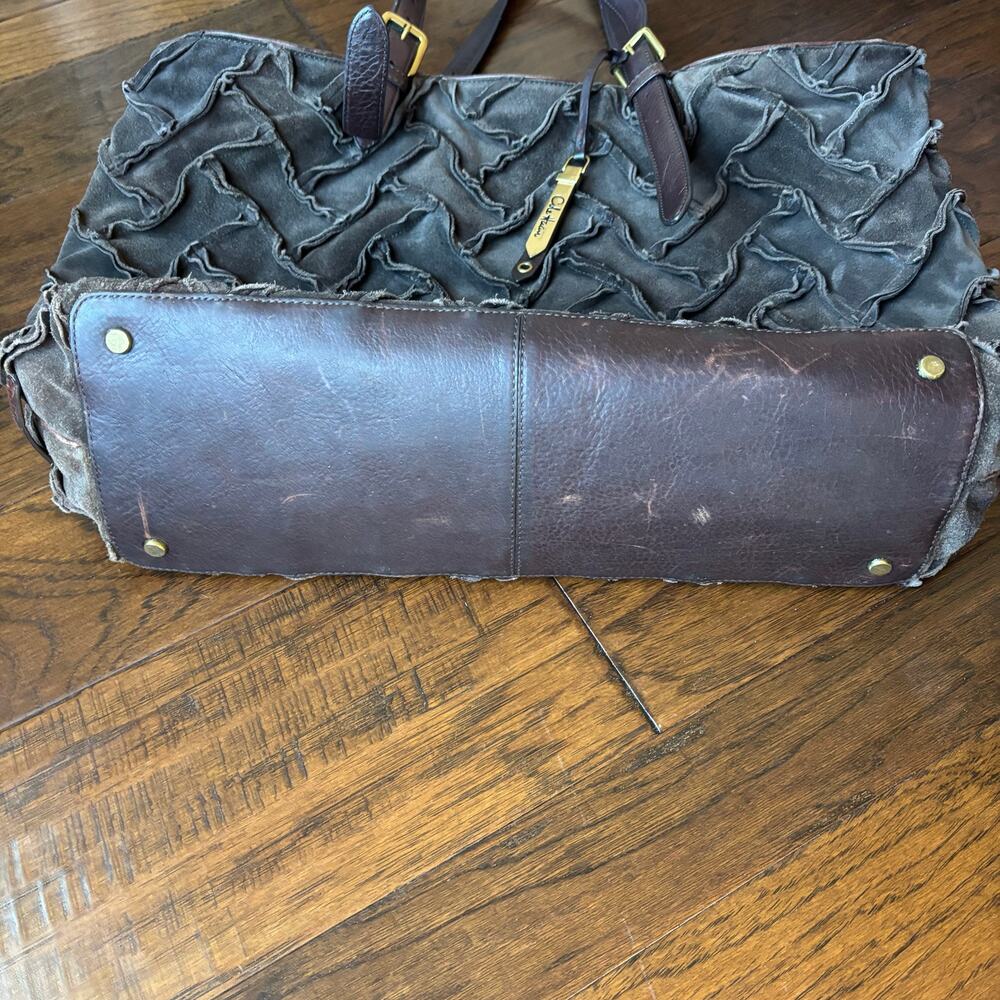 Cole Haan Sloane Woven Brown Suede Tote Bag Hobo Chocolate Weekender - Picture 3 of 16